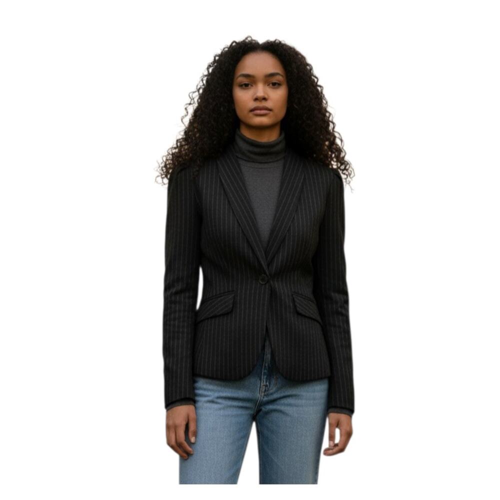 NINE WEST BLACK PINSTRIPE BLAZER SZ.6 EUC.